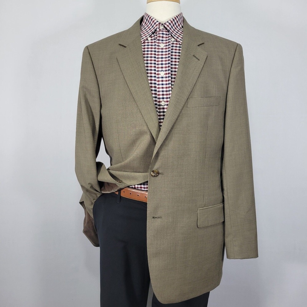 JOS‎ A BANK Men's Sport Coat Blazer Two Button Brown Black Houndstooth Wool 46L